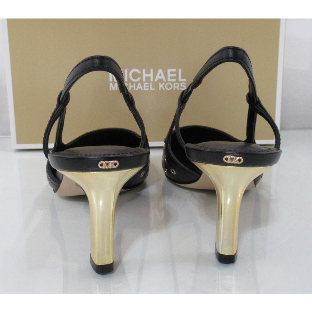 Michael Kors Alora Pointed Toe Mid Heel Slingback Sandals Pumps Black - Picture 5 of 5